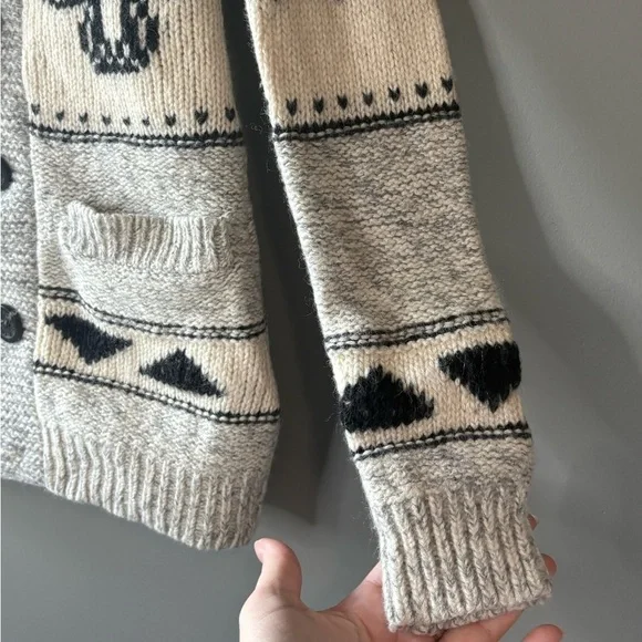 Aritzia TNA size small 100% lambswool button-up cardigan sweater in grey/white - Picture 4 of 7